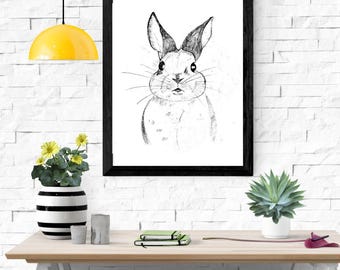 Druckbare realistische Kaninchen-Skizze - digitaler Download