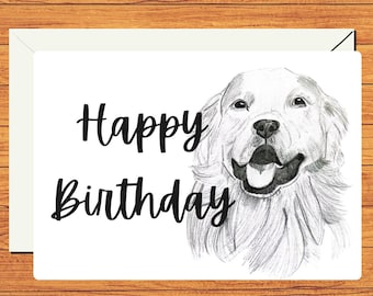 Druckbare minimalistische Golden Retriever Geburtstagskarte, Geburtstagskarte für Hundeliebhaber, minimalistischer Hund Skizze, sofortiger digitaler Download