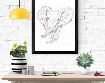 Druckbare realistische Elefant Skizze - digitaler Download