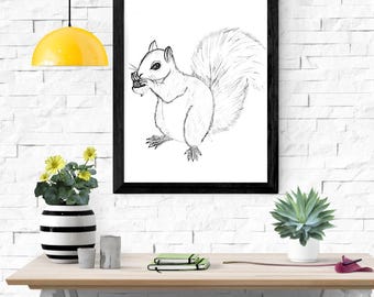Druckbare realistische Eichhörnchen Skizze - digitaler Download