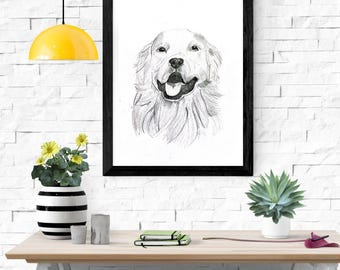 Druckbare realistische Golden Retriever Skizze - digitaler Download