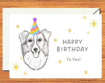 Ausdruckbare Geburtstagskarte mit Australian Shepherd, Happy Birthday, Geburtstagskarte Hund, Gruß Hundeliebhaber, Sofort Download, digitale Datei