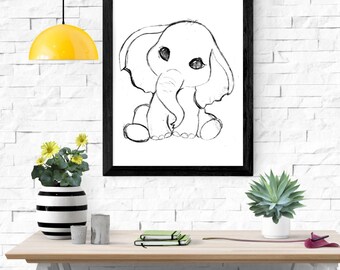 Druckbare Baby Elefant Skizze - digitaler Download