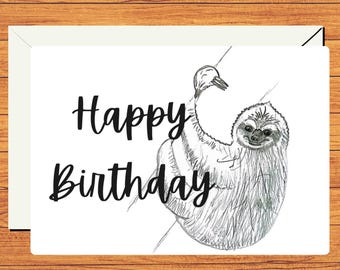 Minimalistische Faultier Geburtstagskarte, einfache Tier Geburtstagskarte, sofortiger digitaler Download, Druck von zu Hause aus