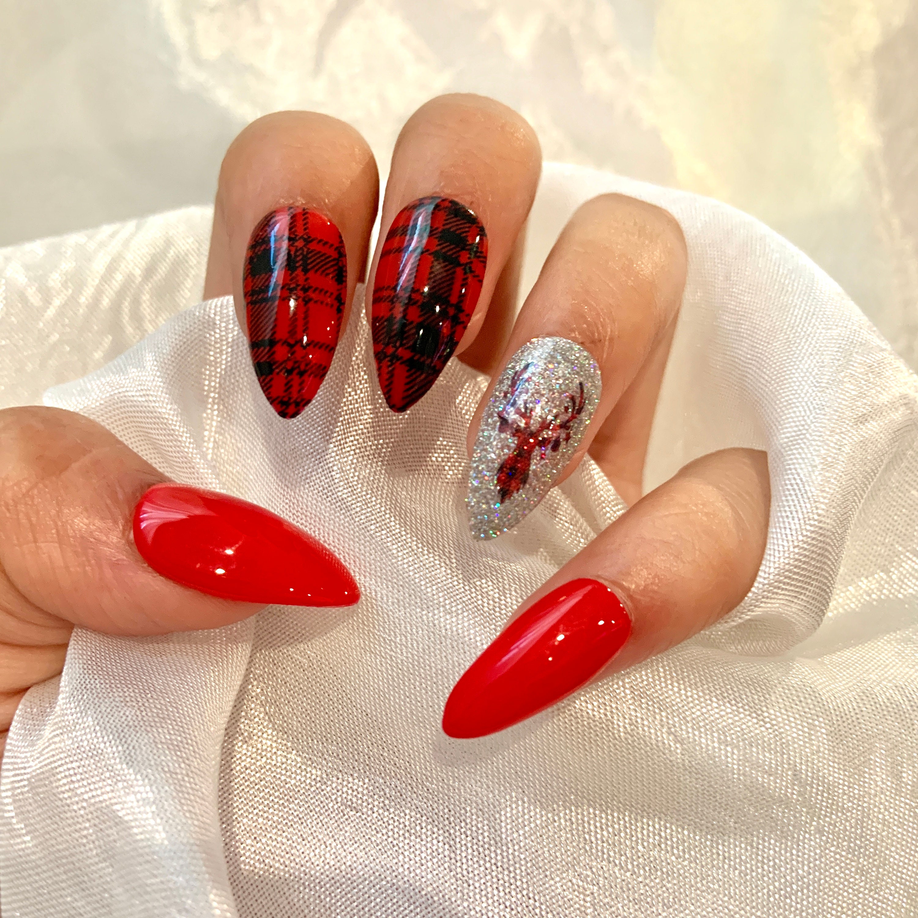 Fall Red Flannel Set Christmas Nails Fall Nails Holiday | Etsy