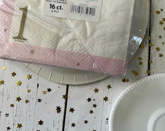 First Birthday Party Ballerina Napkins x16 and Plates x 8 (one packet of napkins and 1 packet of plates)