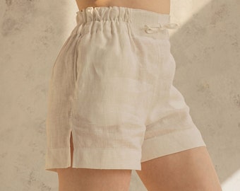Linen ivory shorts / Linen shorts women / High waisted linen shorts / Shorts women / High waisted shorts