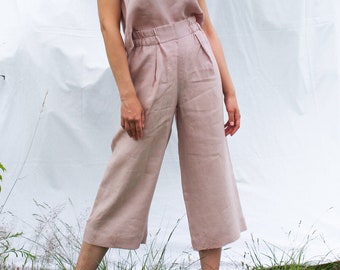 Linen culottes / Wide leg pants / High waist pants / Linen trousers / Linen trousers women