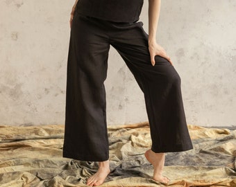 Linen palazzo pants black / Wide leg pants / High waist pants / Linen trousers / Linen trousers women