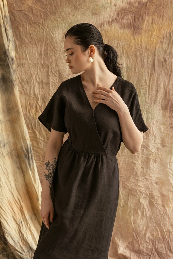 black linen dress plus size Black Linen Everyday Dress XS main image 0
