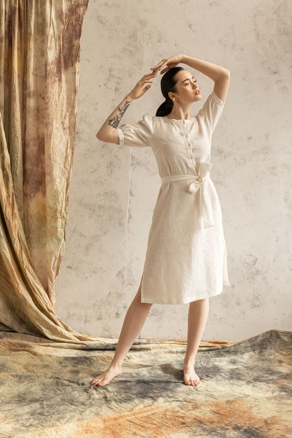 Linen Polo Dress / Women's Linen Dress / Plus Size Linen Dress / Organic  Linen Dress 