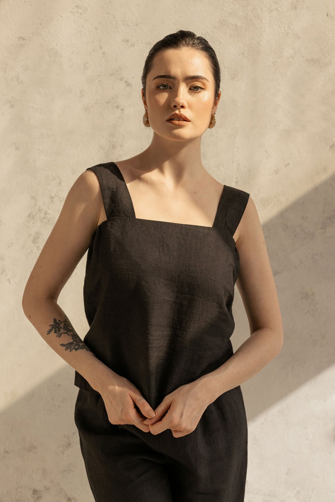 Linen Tank Top With Elastic Band / Organic Linen Top / Linen Etsy