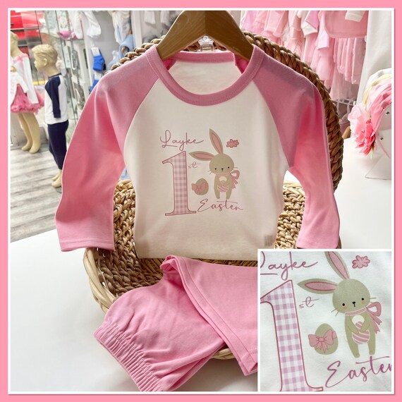 Personalised Girls Easter Pyjamas Bib Vest Grow Romper My First Easter Bunny Perfect Gift Pink Custom Any Name Easter Pjs Etsy