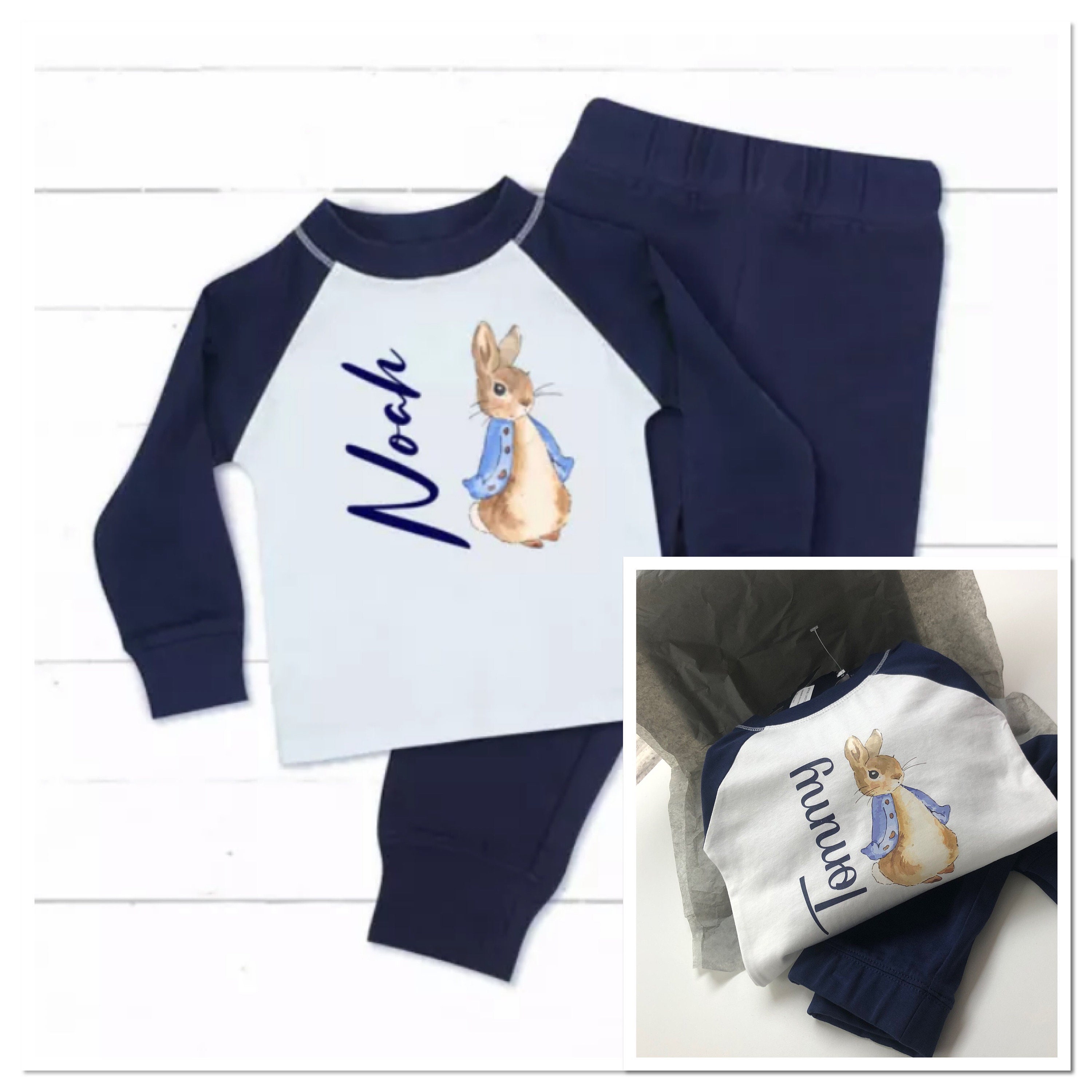 Personalised peter rabbit baby boys blue pyjamas 0 1 2 3 4 Etsy