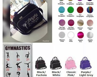 Personalised GYMNASTICS dance Bag  school bag any Name glitter free postage gift xmas birthday easter little girls