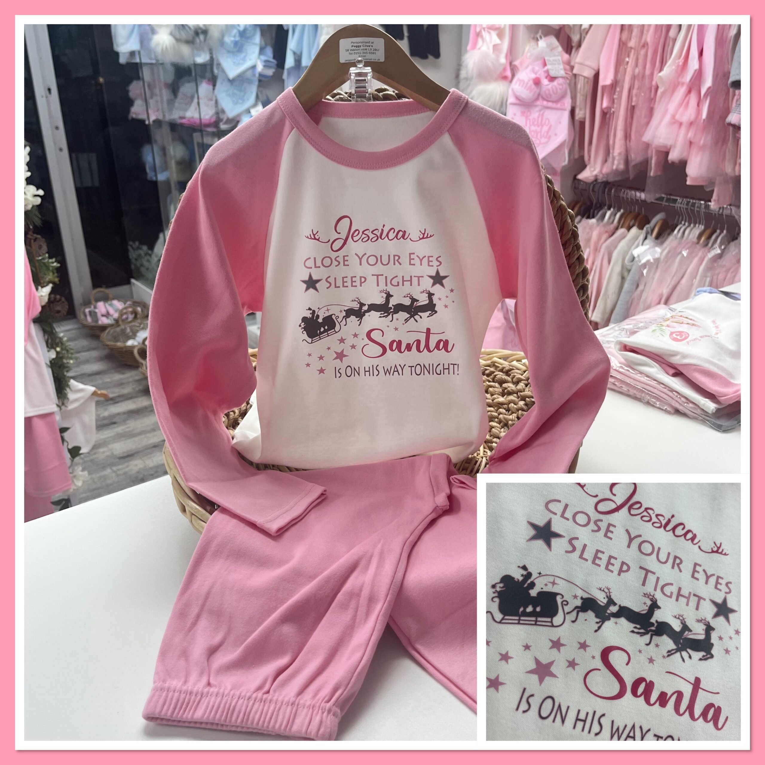 Personalised Girls Christmas Pyjamas Any Name Santas on His Way Christmas Bib Vest Grow Pjs 0 10y Family Matching Santa Xmas Eve Box Etsy UK