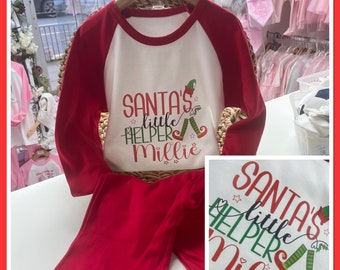Personalised Girls Christmas Pyjamas Bib Vest Grow Pjs Any Name santa is on the way christmas 0-10y Family Matching santa Helper elf