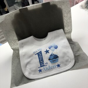 personalised baby boys 1st birthday bib cake smash one today first birthday cupcake theme gift wrapped image 2