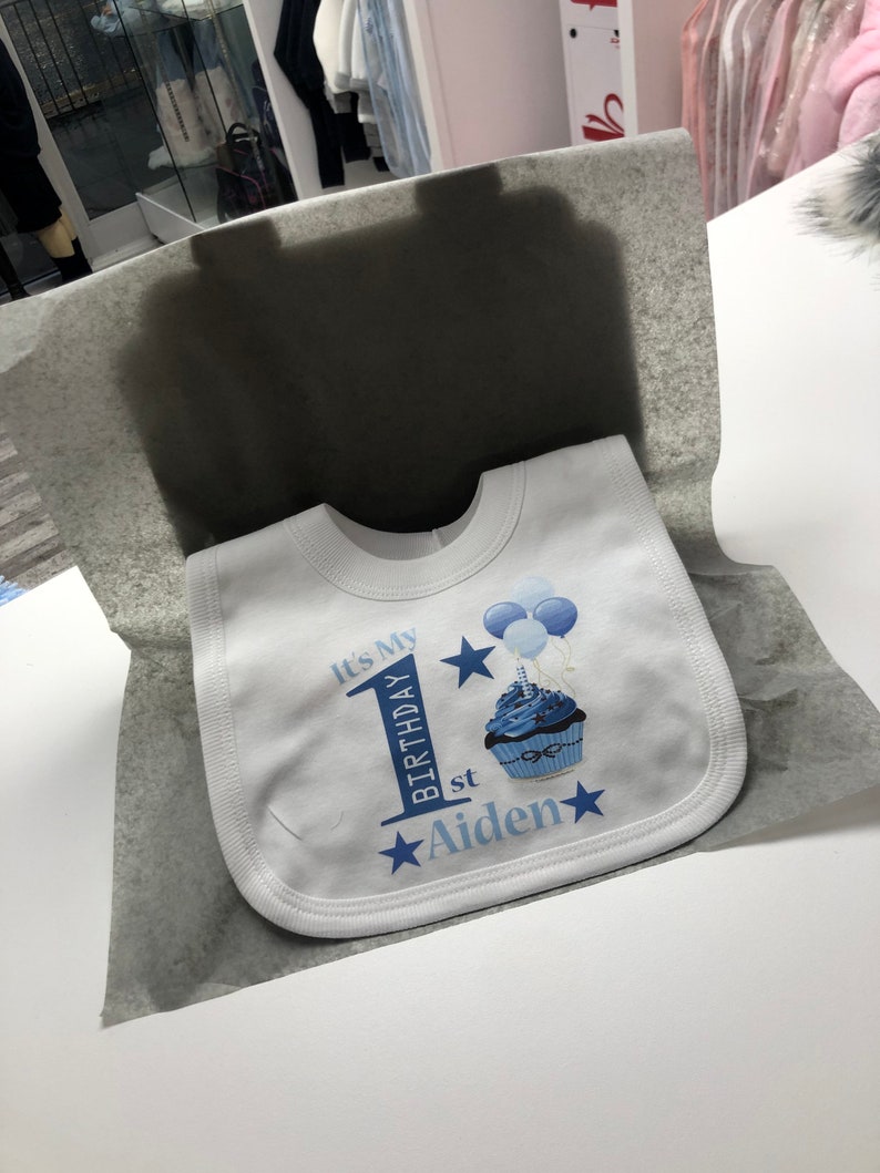 personalised baby boys 1st birthday bib cake smash one today first birthday cupcake theme gift wrapped image 2