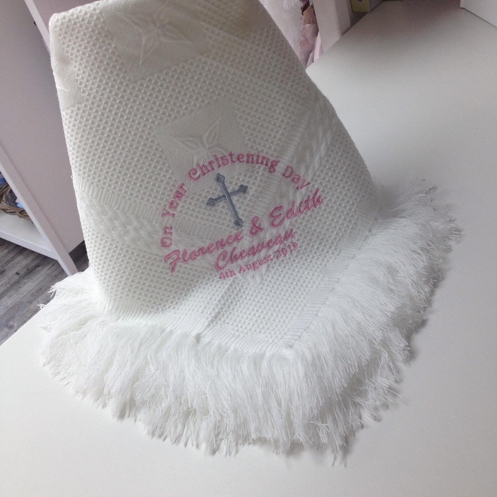 Personalised Embroidered Christening Baptism White Shawl Etsy UK