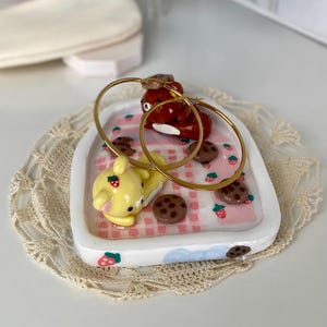 Kawaii Bear Picnic Trinket Tray: Handmade Clay Desk Decor