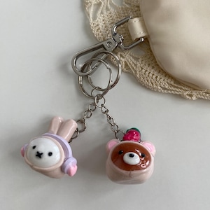 Cute Headphone Bunny Bag Charm, Kawaii Strawberry Bear Hoodie Charm, Handmade Polymer Clay Keychain, Best Friend Gift, Coquette B-Day Gifts