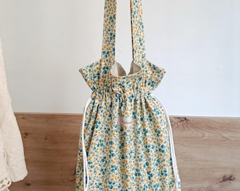 Vintage Floral Bag, Cottagecore Tote, Everyday Shoulder Bag, Drawstring Tote Bag, Fabric Tote Bag, Gift for Her