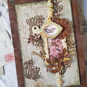 Aandenken dagboek shabby chic, romantisch vintage dagboek met kant, handgenaaid kunstdagboek met antieke decoromslag