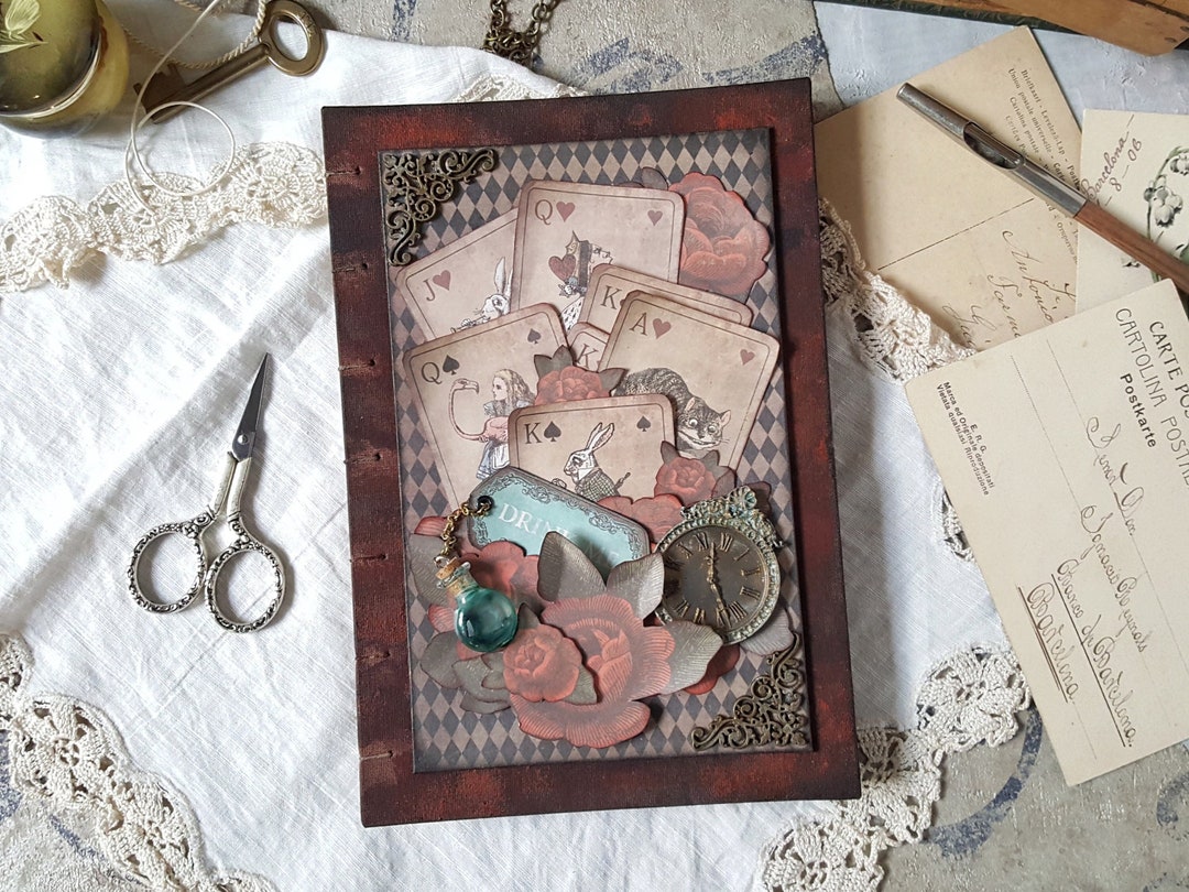 Alice Handmade Blank Book, Vintage Style Junk Journal Hard Cover