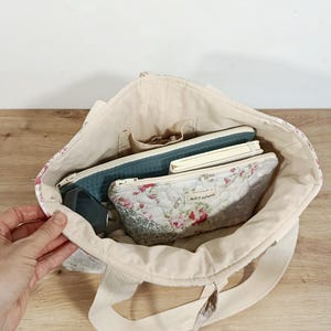 Shabby chic bag showing the pastel floral patchwork and spacious interior