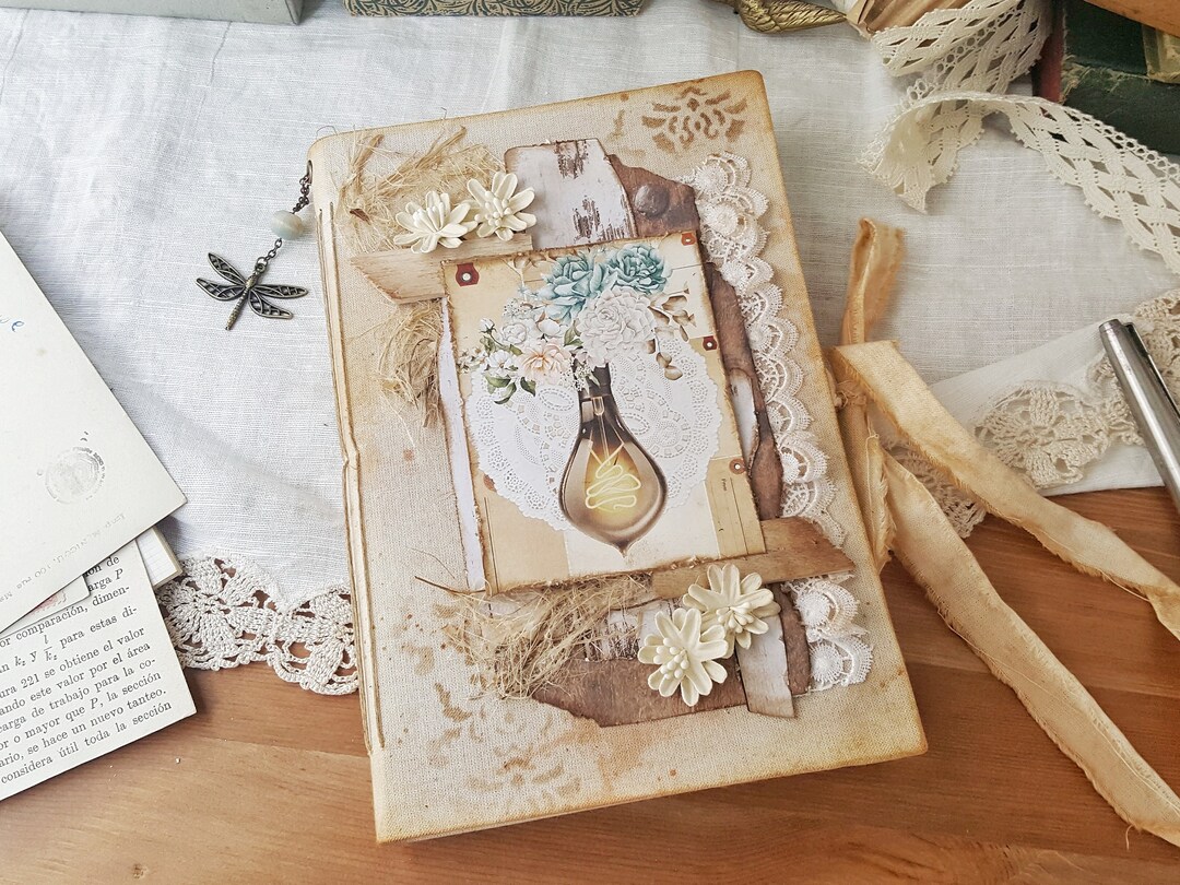 Vintage Inspired Soft Cover Notebook With Lace and Flowers, Hand Sewn ...