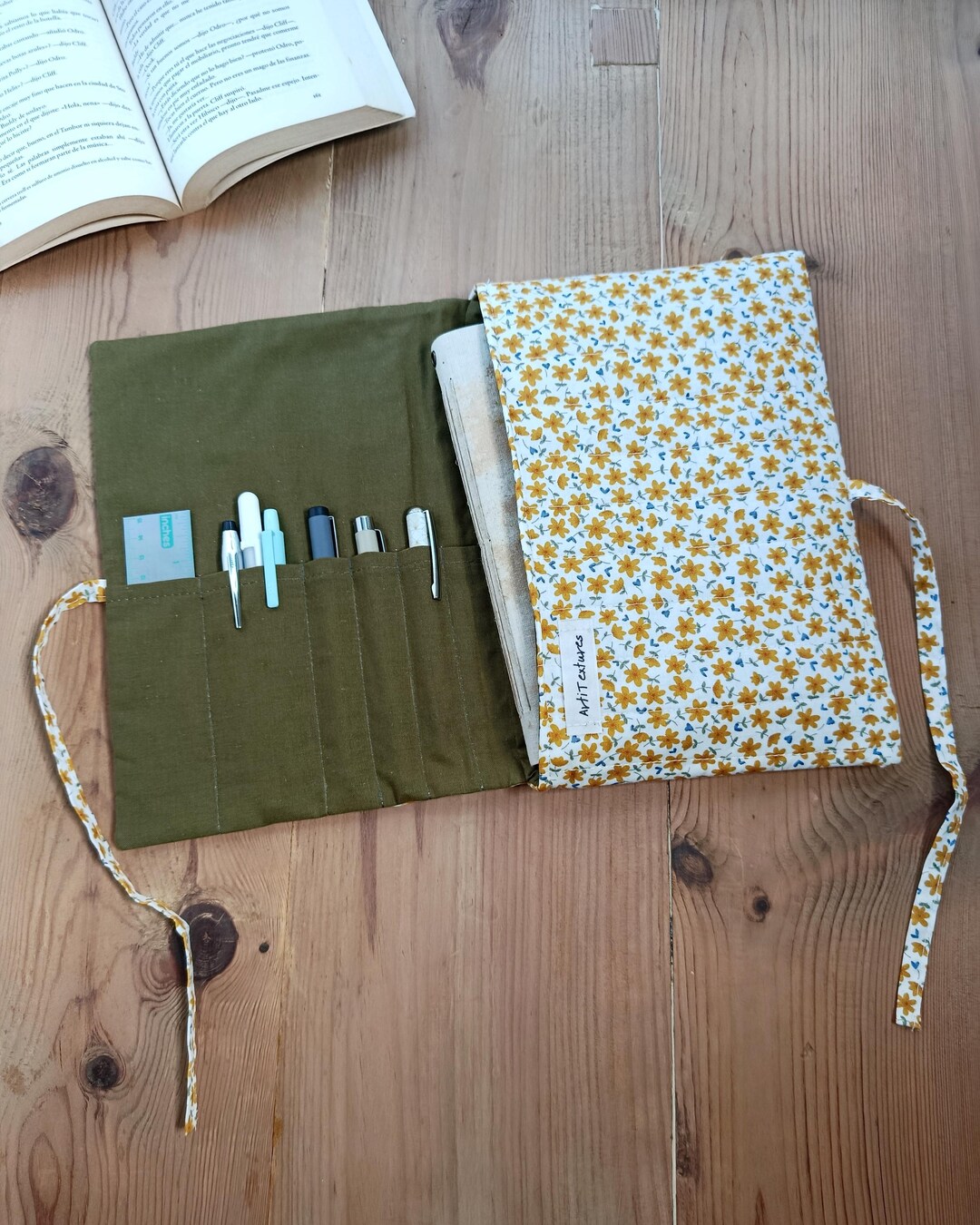 A5 Book Sleeve With Pen Pocket, Padded Journal Cover, Floral Fabric ...