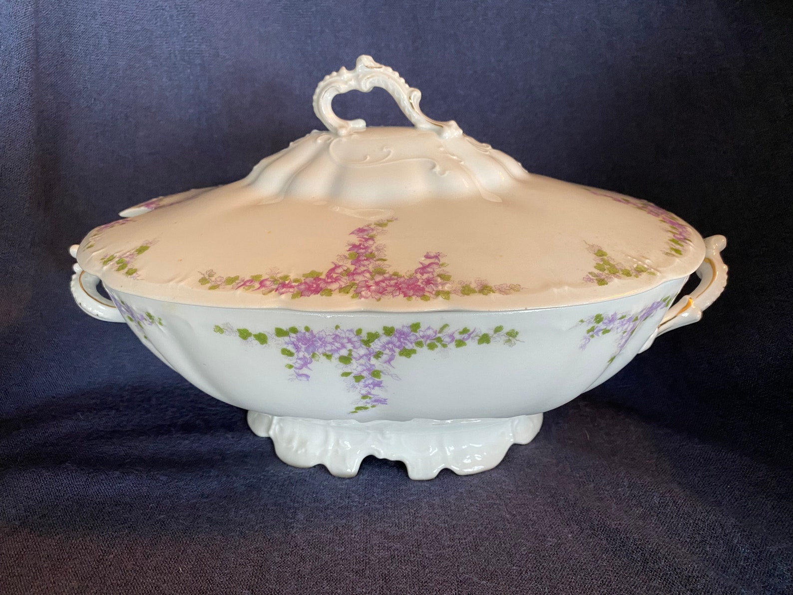 Purple Violets Fine China Footed Soup Tureen covered with Etsy