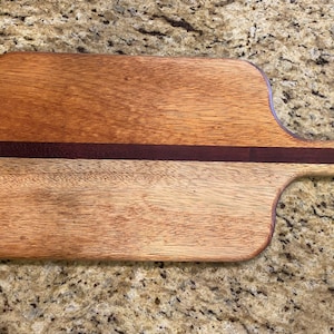 Handmade African Mahogany & Purpleheart Charcuterie Board with Handle - Cheese Board - Serving Tray 19x9