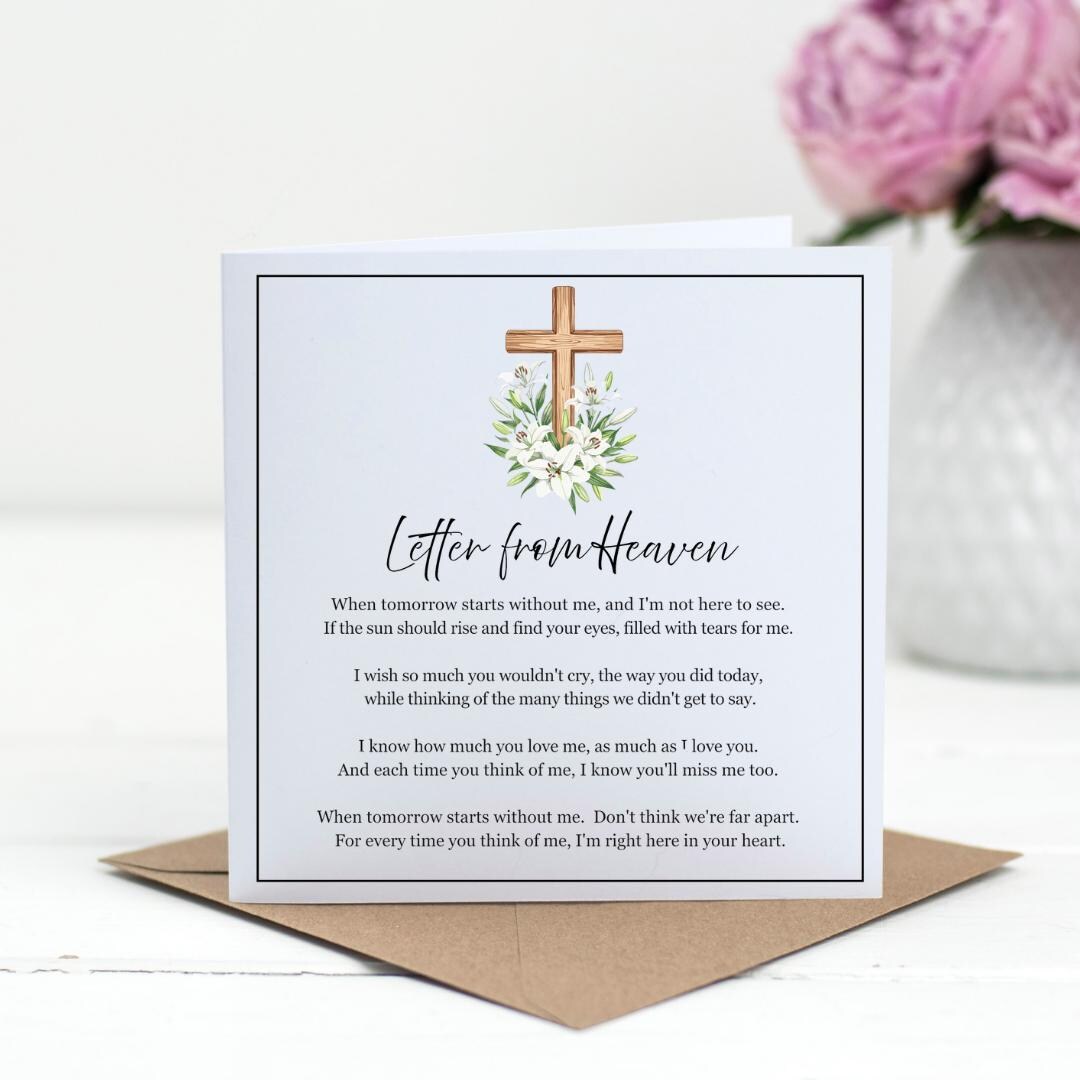 Sympathy Card, Letter From Heaven Religious Poem, Bereavement Cross ...