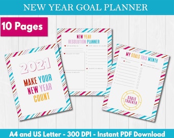 New Year Goal Planner / Goal Reflections / Goal Printable / 10 Pages / 8.5x11 and A4