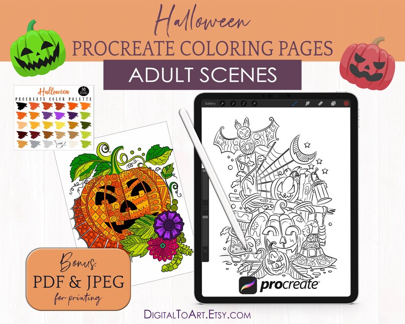 Digital Coloring Pages Adult Halloween Coloring Printables Procreate Coloring Pages 15 Images Jpg Pdf Png Swatches File Art Collectibles Drawing Illustration Myriam Com Tn