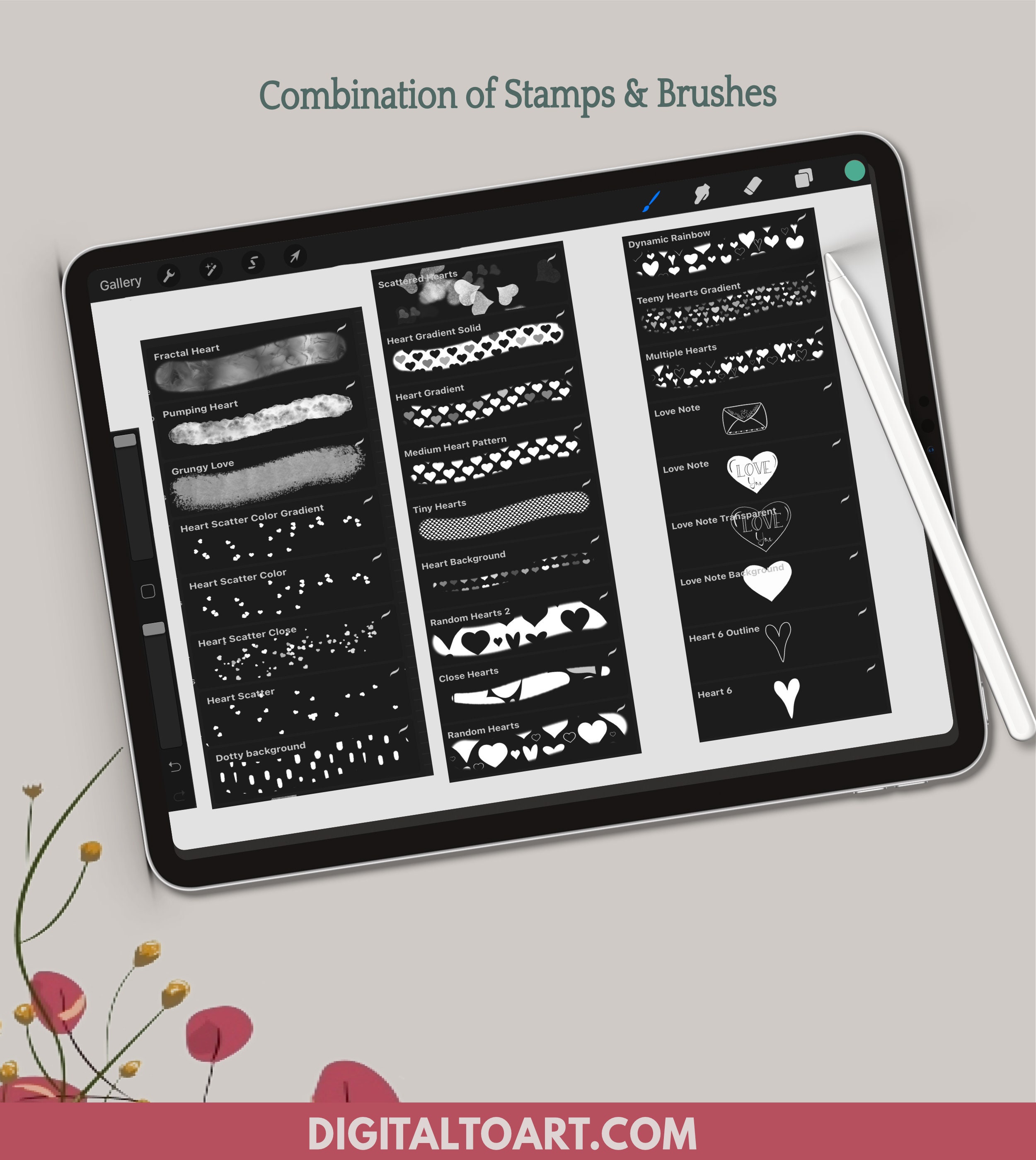 Procreate Stamps / 43 Heart Stamps and Brushes / Procreate Etsy UK
