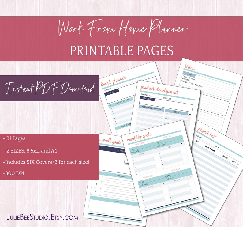 Work From Home Planner 31 Pages Printables For Your Home Etsy