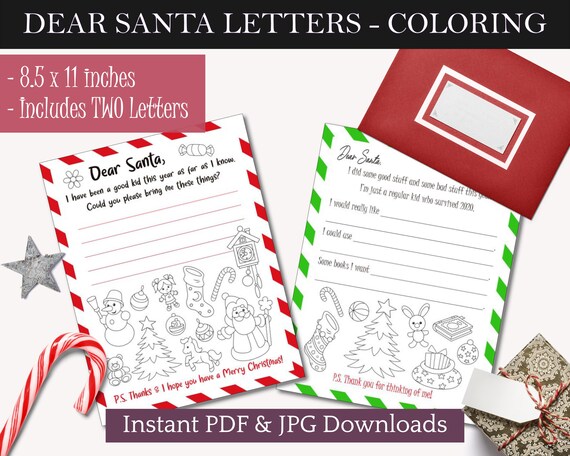 Dear Santa Letter Printable / Coloring Pages / 2 Pages / | Etsy
