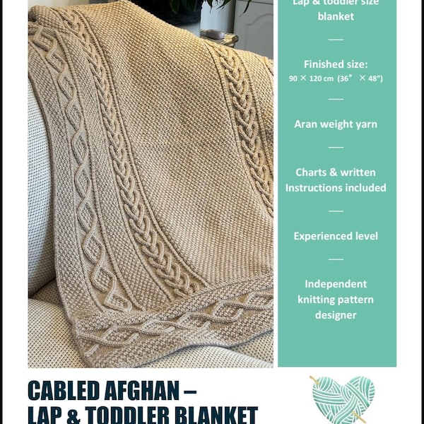 Cabled Afghan – Lap & Toddler Blanket | Knitting Pattern PDF | Smaller Cabled Throw