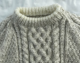 Hand Knitted 6 - 12 month Aran Jumper - Cream Fleck