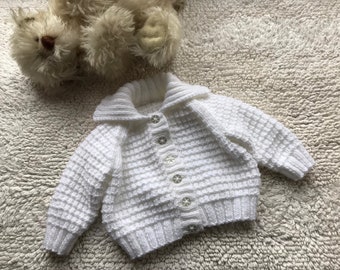 Hand Knitted Baby Cardigan with Roll Collar