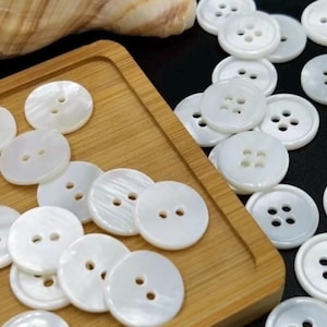 Genuine Mother of Pearl Buttons, 4 Hole Shell Sewing Buttons, Pack of 6
