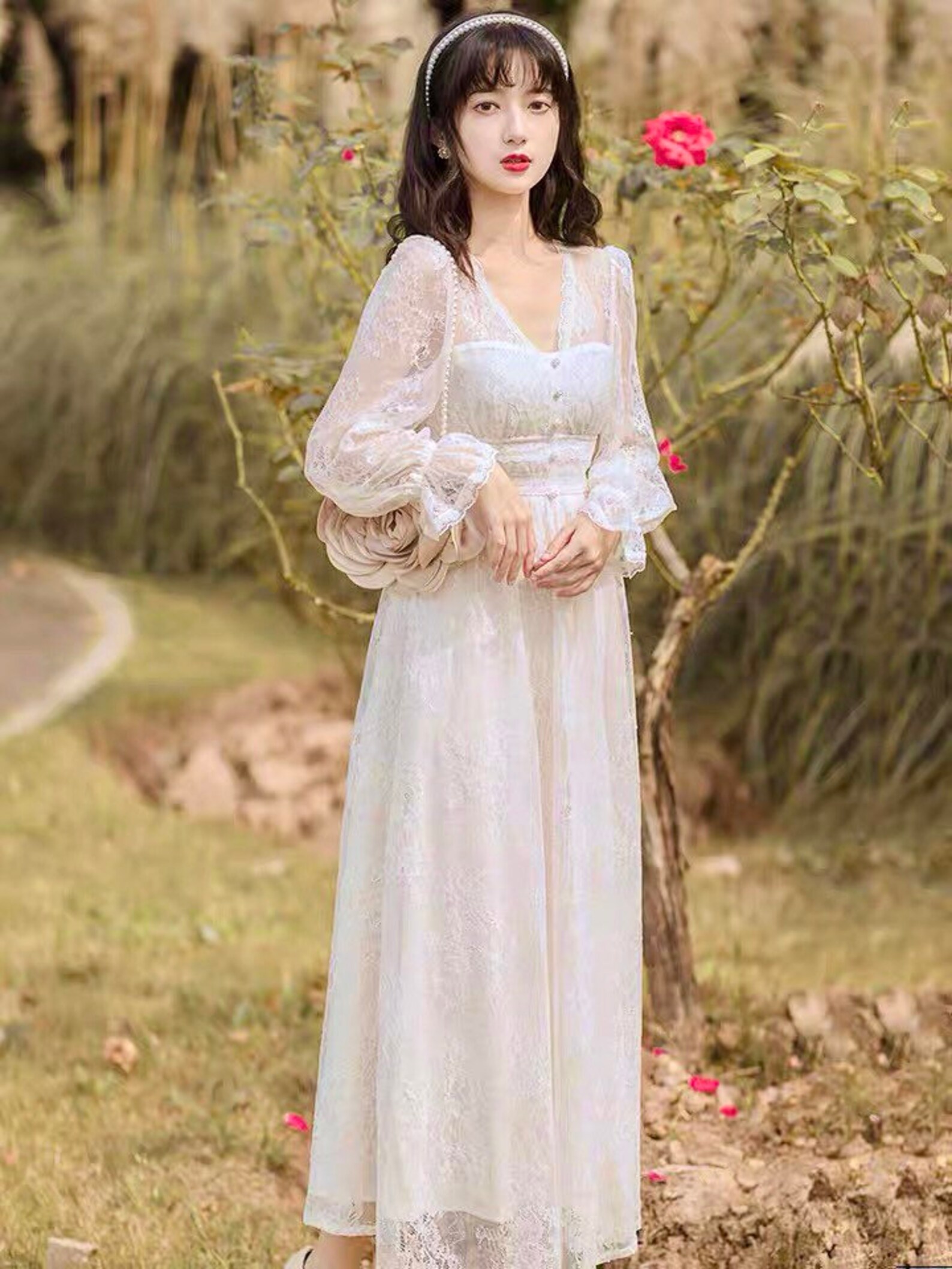 Primrose lace dress long aesthetic sheer white cottagecore | Etsy