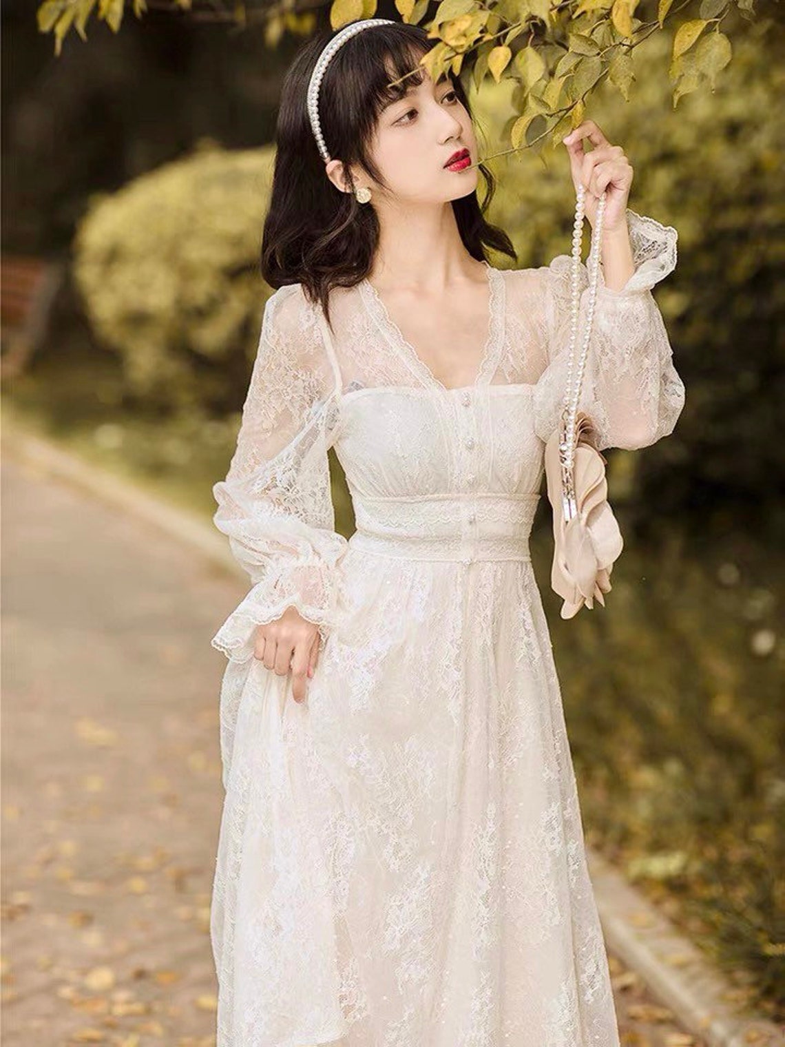 Primrose lace dress long aesthetic sheer white cottagecore | Etsy
