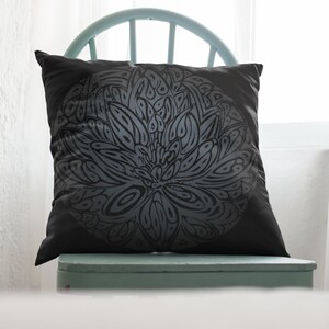 Black Lotus Faux Suede Square Pillow