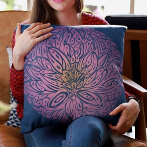 Lavender Lotus Faux Suede Square Pillow