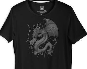 Black Dragon in Flight, Dragon Lover Gift, Fantasy, Hand Drawn, Unique Unisex t-shirt