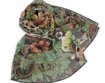Little Nature Adventure with Frogs, Flowers, and Mushroom Poly Scarf